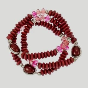 Ruby Rd. Silver Tone Coral Beaded Stretch Bracelet Set